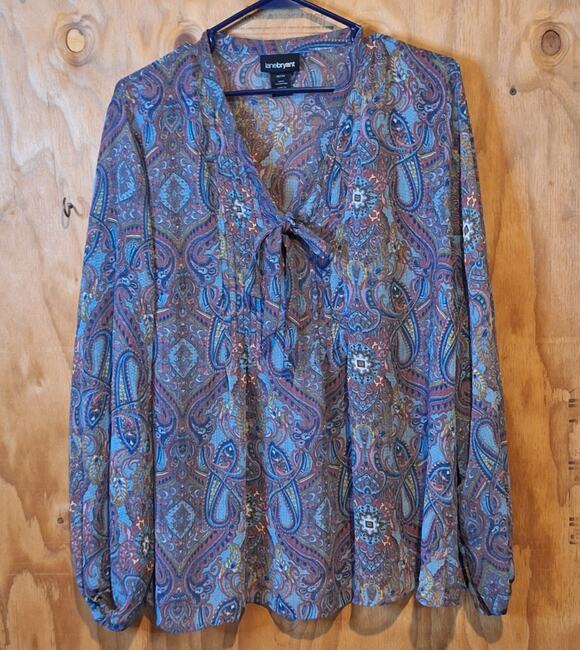 Lane Bryant Tops - Lane Bryant Shirt Women's 18/20 Blue Paisley Sheer Classic Workwear Office